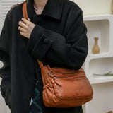 Vintage PU Leather Messenger Bag Multi-pocket Women Top Handle Satchel