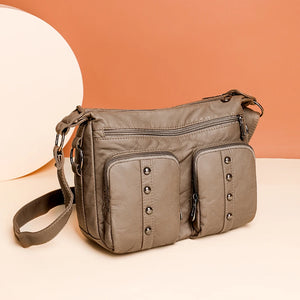 Soft PU Leather Shoulder Bag Multi-pocket Women Messenger Bag Casual Portable Ad