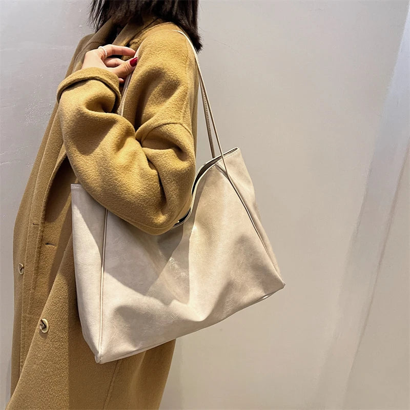 Vintage PU Leather Shoulder Bag for Women Large Capacity