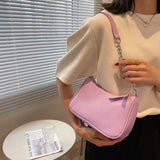 PU Leather Purple Underarm Bag Solid Handbags Girls Small Shoulder Bags