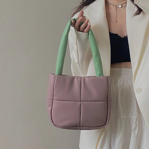PU Leather Shoulder Bag Plaid Purse Handbag Female Winter Small Square