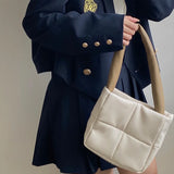 PU Leather Shoulder Bag Plaid Purse Handbag Female Winter Small Square