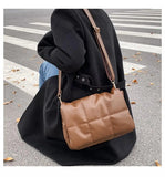 Soft PU Padded Shoulder Crossbody Bag Winter Tote Ladies Solid Handbag