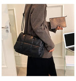 Soft PU Padded Shoulder Crossbody Bag Winter Tote Ladies Solid Handbag