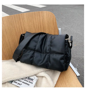 Soft PU Padded Shoulder Crossbody Bag Winter Tote Ladies Solid Handbag