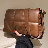 Soft PU Padded Shoulder Crossbody Bag Winter Tote Ladies Solid Handbag