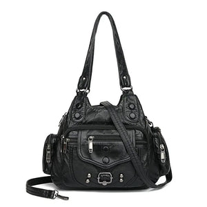 Soft PU Leather Stitching Shoulder Bag European Retro Bag Famous Handbag
