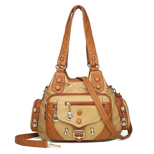 Soft PU Leather Stitching Shoulder Bag European Retro Bag Famous Handbag