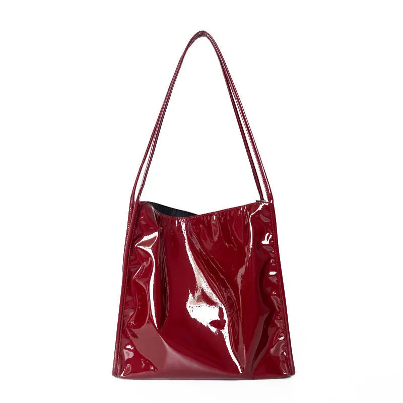 Soft Patent Leather Women Shoulder Bags Large Capacity Retro Ladies Shopping Bag
