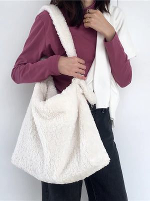 Soft Plush Messenger Shoulder Bag Large Capacity Women Tote Shopping Bag