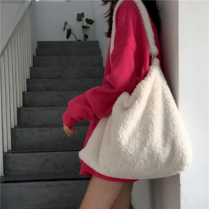 Soft Plush Messenger Shoulder Bag Large Capacity Women Tote Shopping Bag