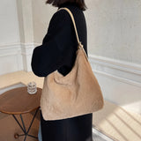 Soft Plush Double Strap Shoulder Bag For Women - Faux Fur Shopper Ba