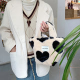 Japanese Plush Handbag Love Heart Shoulder Bag Winter Large Capacity