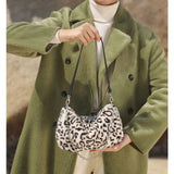 Leopard Pattern Crossbody Bag Furry Ladies Chain Small Shoulder