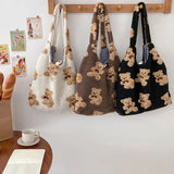Soft Plush Shoulder Bag Women Tote Cartoon Bear Shopping Bags