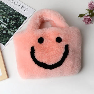 Soft Plush Smiley Shoulder Bag Faux Fur Ladies Winter Messenger Bags
