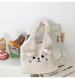 Plush Lamb Wool Shoulder Bag Women Cartoon Embroidery Tote Bag