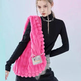 Vintage Plush Women Messenger Bag Large Capacity Furry Tote Purse Handbags