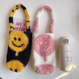 Soft Plush Women Portable Cup Bucket Bag Faux Lamb Wool Ladies Bottle Holder Sho