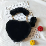 Plush Women's Heart Shaped Shoulder Bag Clutch Purse Handbags Faux Fur Winter