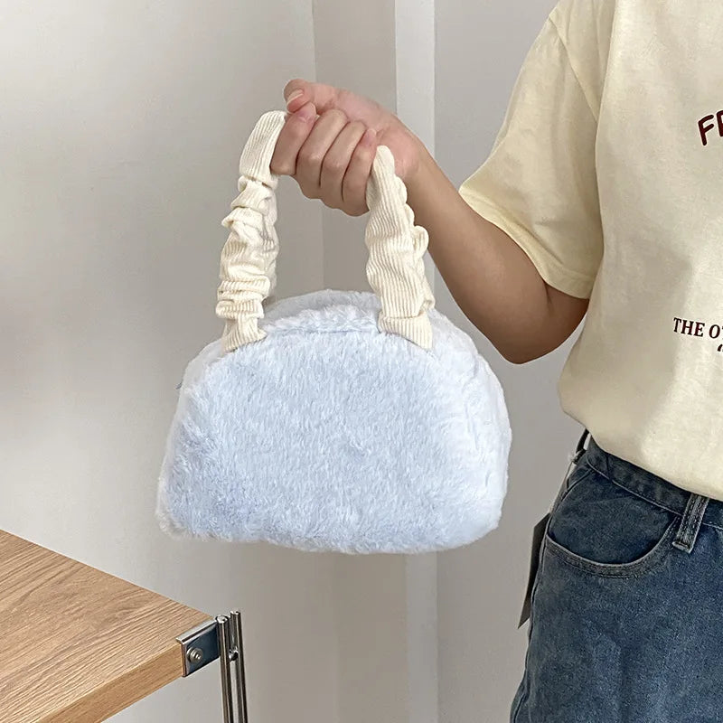 Soft Plush Shoulder Bag Winter Clutch Purse Handbag Solid Female Tote Bags