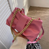 Soft Pu Leather Bow Chain Shoulder Bag Elegant Crossbody Bags For Travel