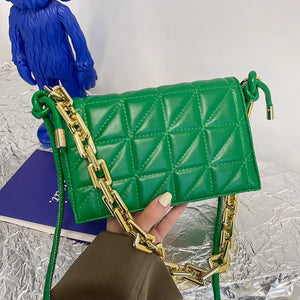 Soft Pu Leather Chain Shoulder Bag Green Clutch Tote Bags for Women