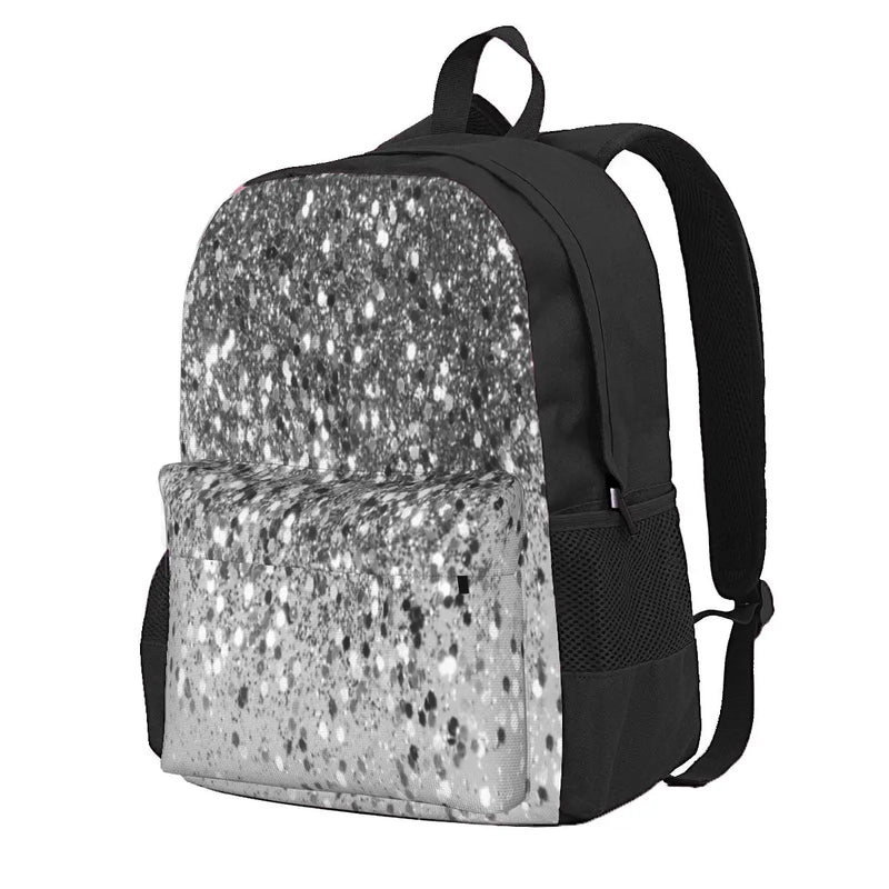 Silver Gray Glitter Backpacks Men Women Travel Bag