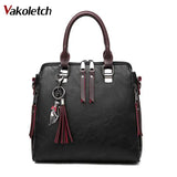 Soft PU Leather Women Shoulder Bag with Tassel Pendant