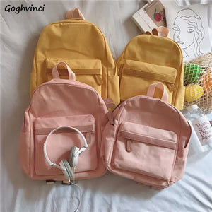 Sweet Pink Canvas Backpack Women School Bag Casual Travel Harajuku Teens