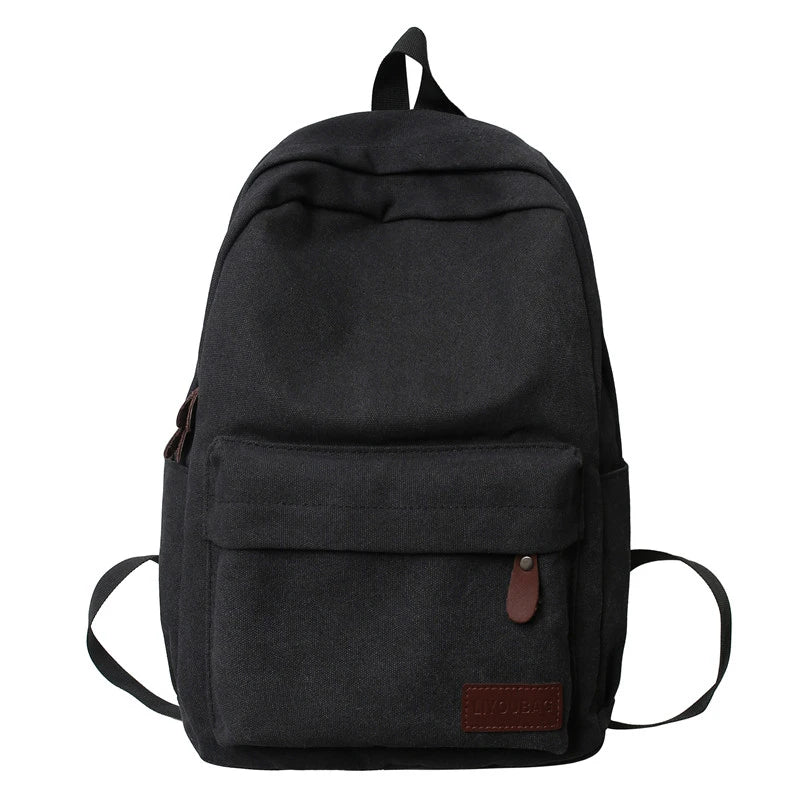 Solid Canvas Backpacks 100% Cotton Leisure Travel Bags Unisex Large Capacity