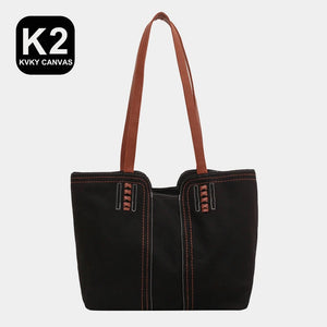 Solid Canvas Women Shoulder Bag Travel Outside Shopping Bag