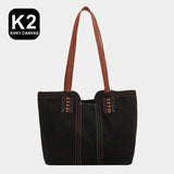 Solid Canvas Women Shoulder Bag Travel Outside Shopping Bag