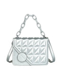 Solid Chain Wome's Shoulder Bag Pu Leather Lingge Ladies Crossbody Bags