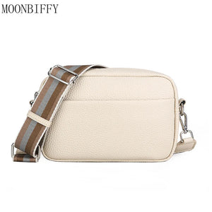 Classic Crossbody Bag Wide Strap PU Leather Shoulder Bags