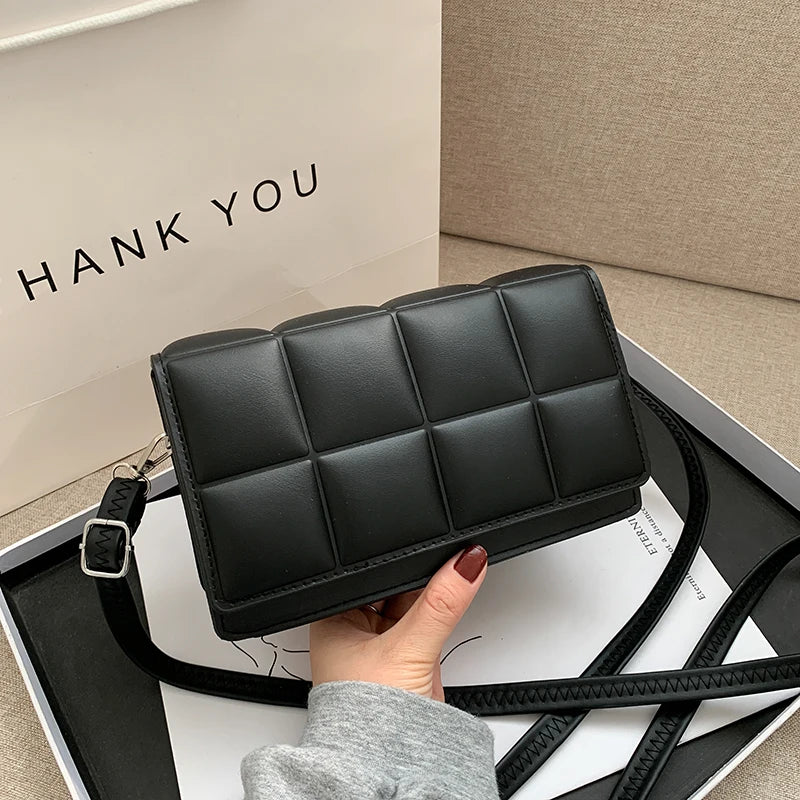 Elegant Female Shoulder Bag High Lattice Design PU Leather Handbag