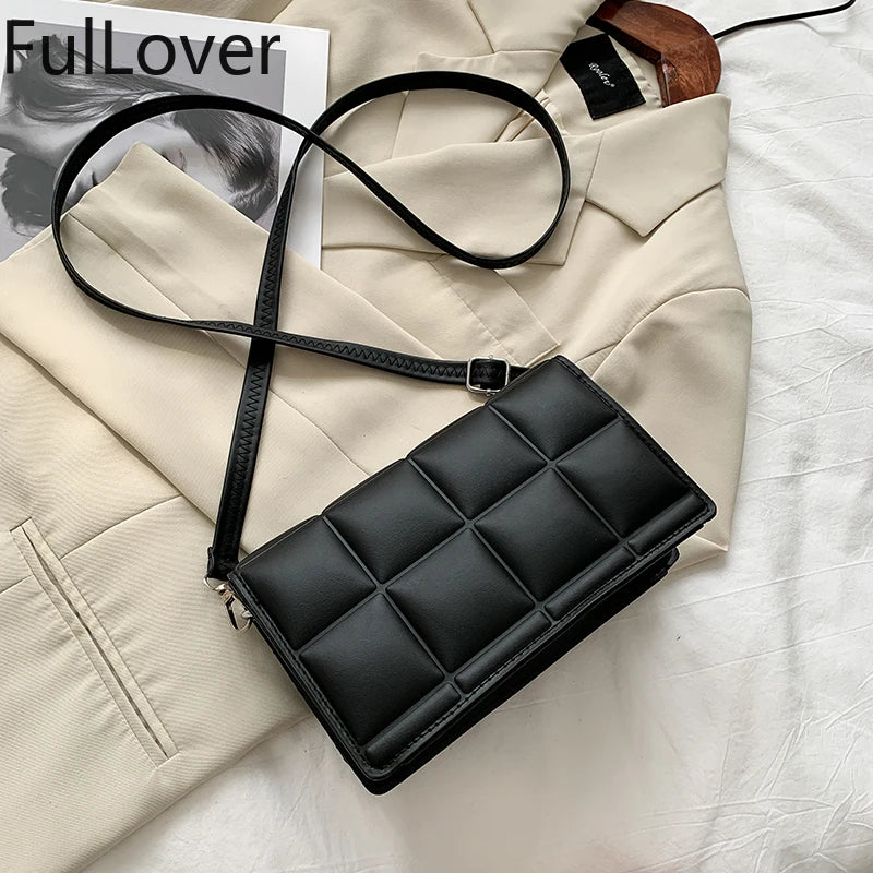 Elegant Female Shoulder Bag High Lattice Design PU Leather Handbag