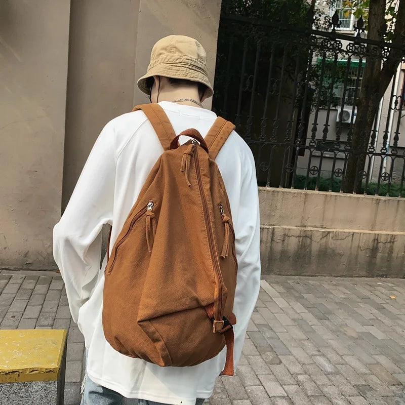 Solid Canvas Backpack for Women Girls School Travel Large Capacity Daypack