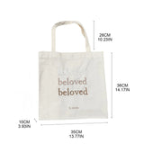 Solid Canvas Tote Bag Large Shoulder Handbag Beloved Letter Embroidered