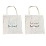 Solid Canvas Tote Bag Large Shoulder Handbag Beloved Letter Embroidered