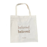 Solid Canvas Tote Bag Large Shoulder Handbag Beloved Letter Embroidered