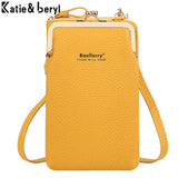 Leather Cell Phone Shoulder Bag for Women Crossbody Hand Bag Zipper Purse