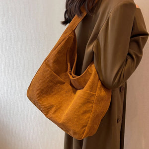 Corduroy Canvas Shoulder Tote Bag for Women Casual Female Armpit Bag