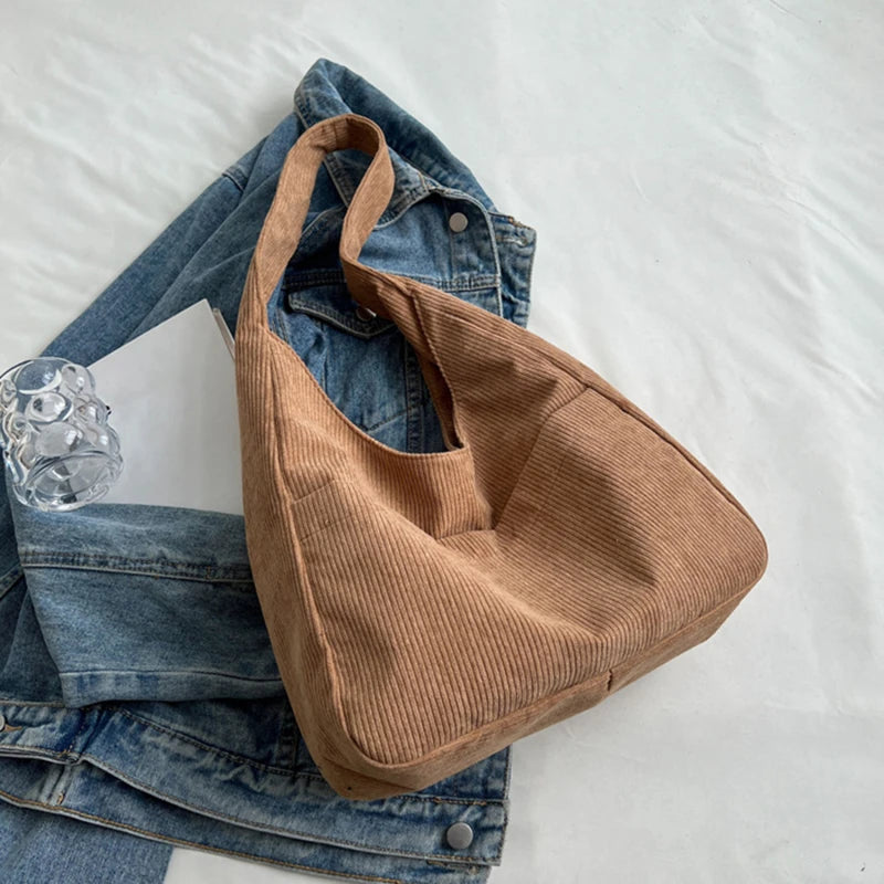 Corduroy Canvas Shoulder Tote Bag for Women Casual Female Armpit Bag