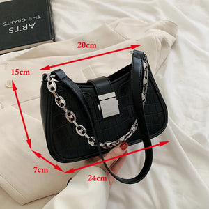 Crocodile Pattern PU Leather Shoulder Bags for Women Lock Handbags