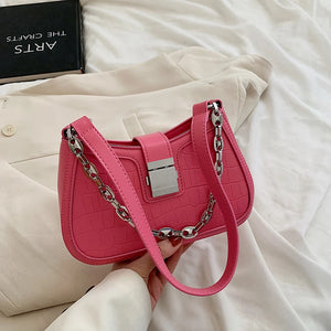 Crocodile Pattern PU Leather Shoulder Bags for Women Lock Handbags