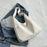 Corduroy Canvas Shoulder Tote Bag For Women Hasp Handbag Female Armpit Bag
