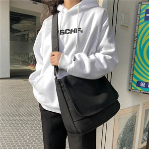 Solid Canvas Women's Shoulder Bag Crossbody Young Student School Bookbag