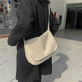 Solid Canvas Women's Shoulder Bag Crossbody Young Student School Bookbag