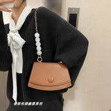 Solid Flap Bag PU Leather Shoulder Bags Women Spherical Chain Belt